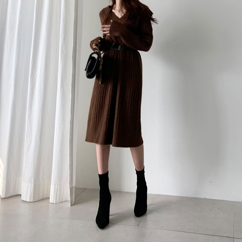 Herbst / Winter Damen Elegant Strickkleid /Pulloverkleid