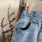 Mädchen Hohe Taille Ausgestellte Leggins-Jeans, Einfarbig