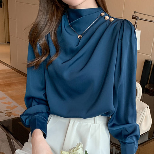 Damen Satin Bluse für Frühling / Sommer 2023 mit Stehkragen