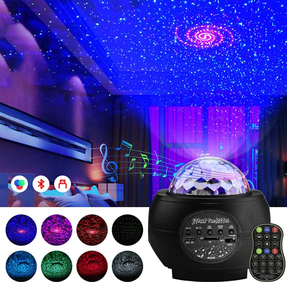 LED Sternenhimmel Projektor Nachtlicht Galaxy Star Projektor Ocean Wave, Nachtlampe mit Musik Bluetooth Lautsprecher für Kinder