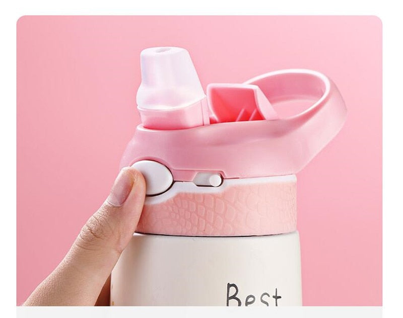 400ML Kinder Thermoskanne Wasserflasche Kinder Thermosbecher Baby Entenschnabel Strohhalm 316 Edelstahl Vakuumflaschen Tumbler Thermobecher