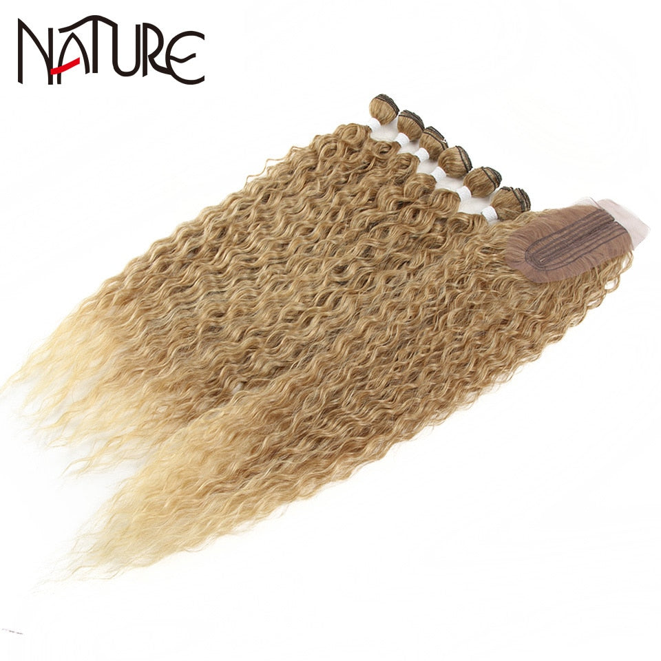 7 Stück / Lot Curly Hair Bundles mit Verschluss, Synthetische Hair-extensions