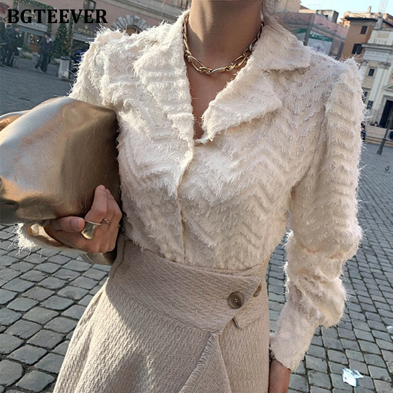 Damen Elegante Kerb Kragen, Quasten Shirts Blusen, Neue einreiher weibliche Workwear Shirts