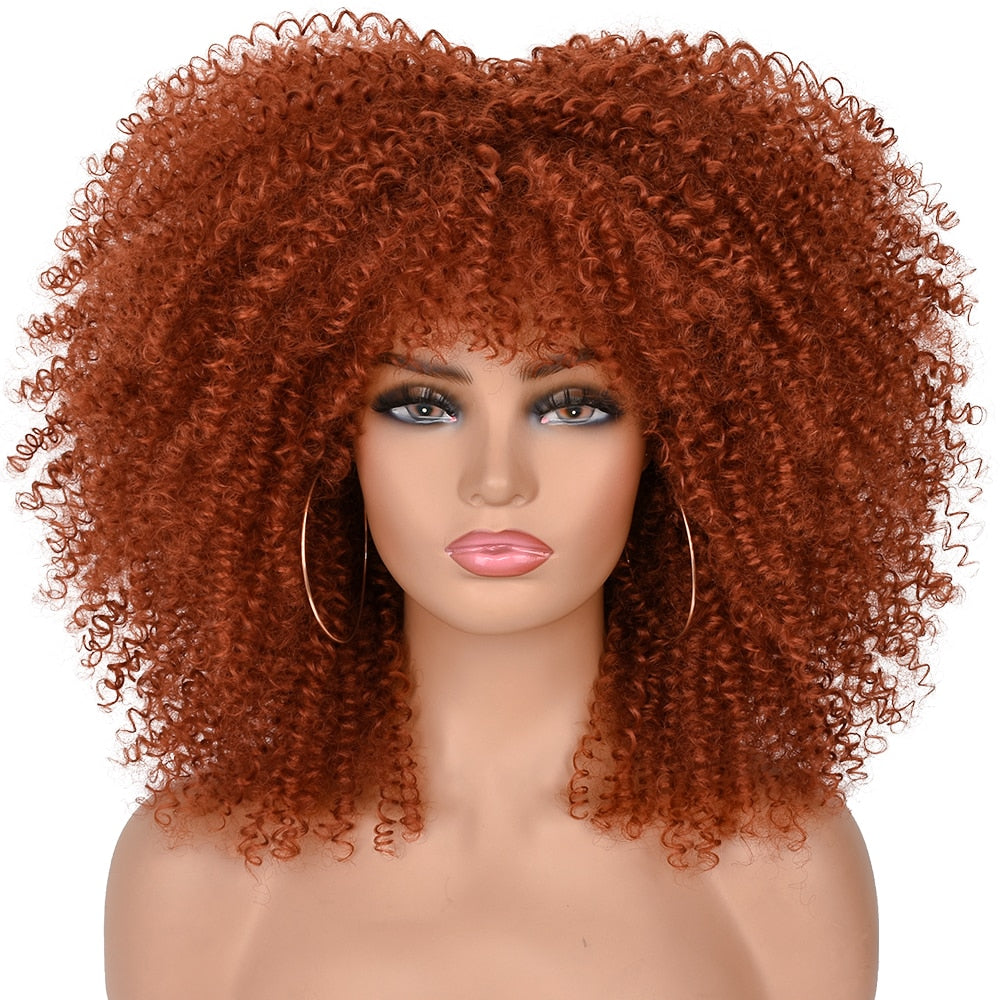 Kurzes Haar Afro Kinky Curly Perücken mit Pony für schwarze Frauen, afrikanische synthetische  Lolita Perücken