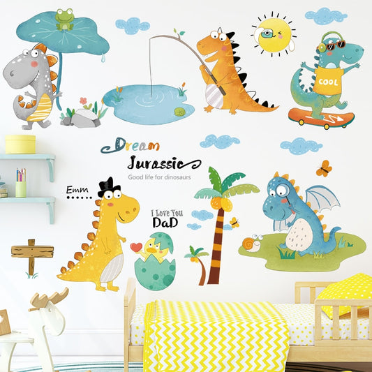 Cartoon-Dinosaurier-Wandaufkleber für Kinderzimmer, Babyzimmer, Wanddekoration, Ceative Vinyl-Raumaufkleber, umweltfreundlicher Heimdekorationsaufkleber