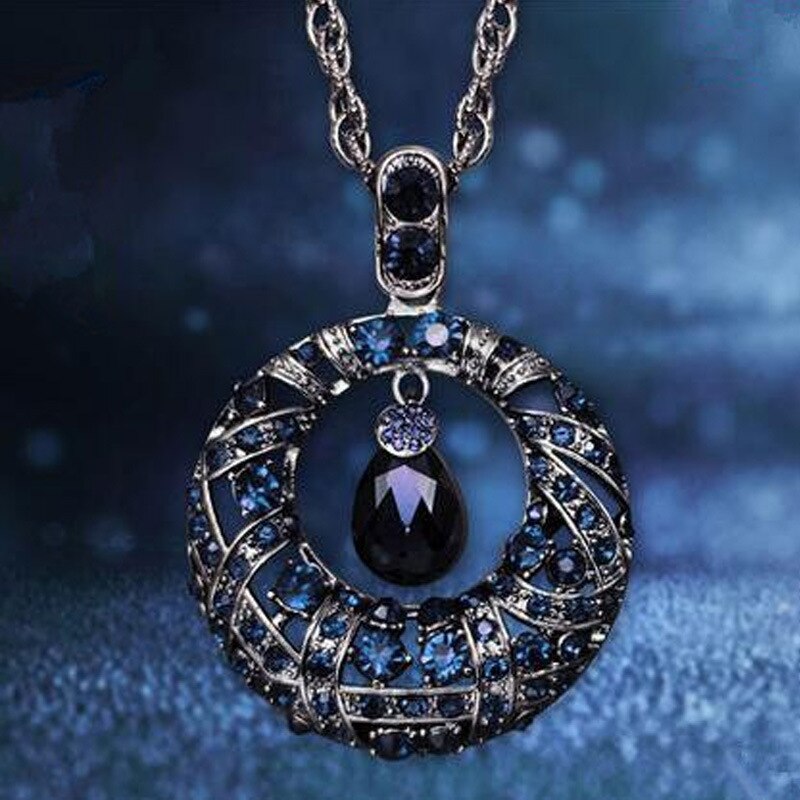 Vintage Ethnic Strand Resin Long Necklace 2019 Women New Gourd Pendant Sweater Chain Fashion Boho High-end Blue Neck Accessories