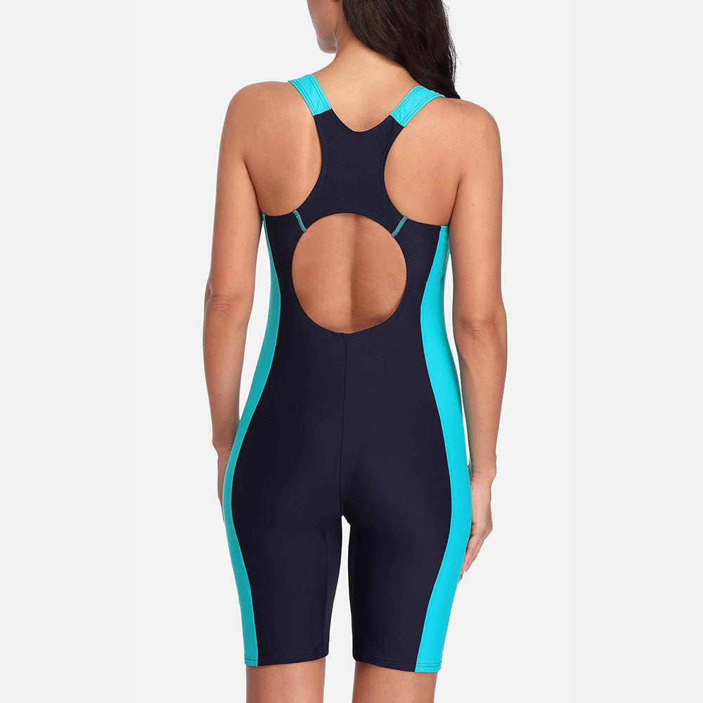 Einteiliger Damen-Pro-Sport-Badeanzug, Boyleg, knielang, Sport-Badeanzug