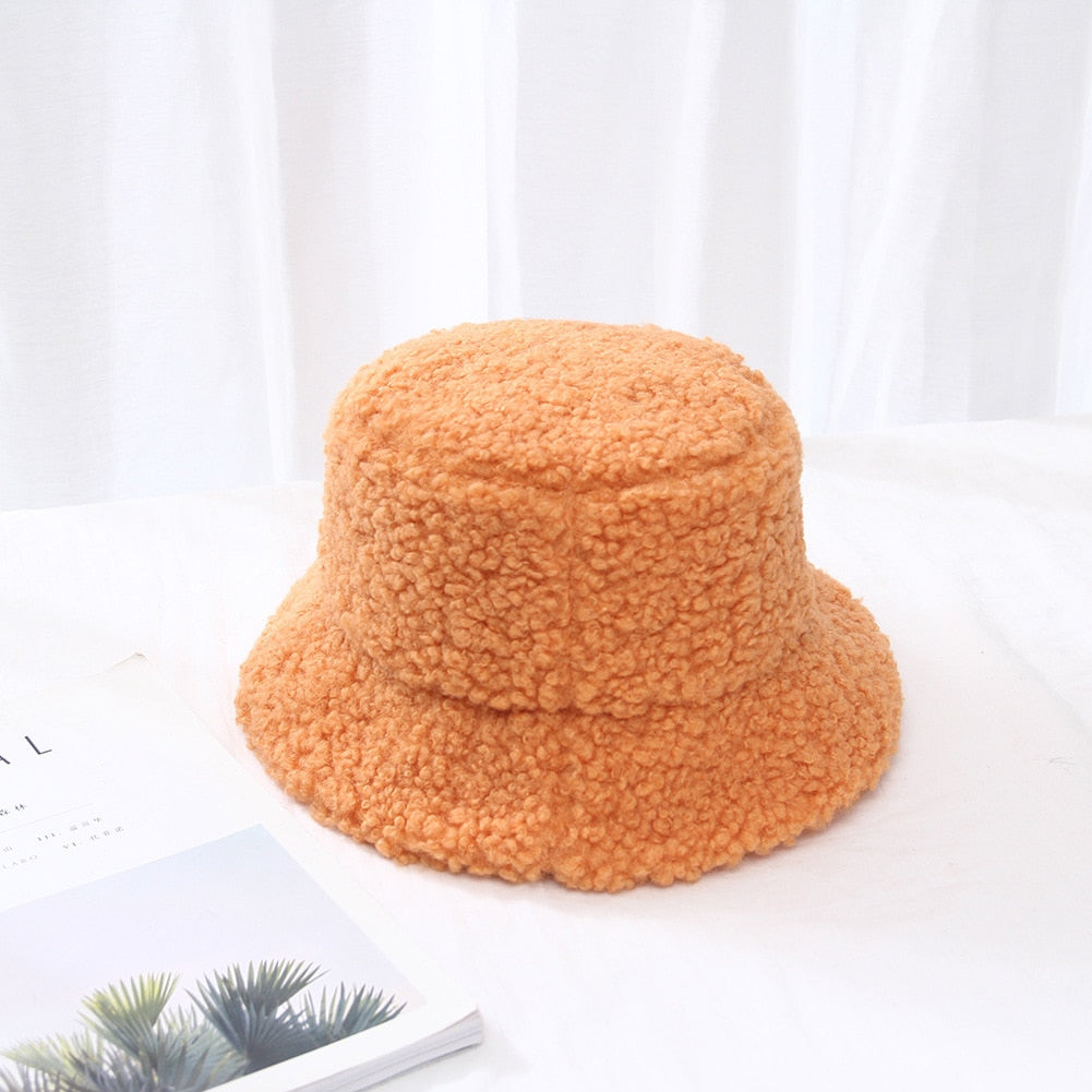 Winter Women Hats Teddy Velvet Warm Ear Protector Fisherman Hat Accessories vintage Lamb Velvet Cap Lovely Plush bucket hat