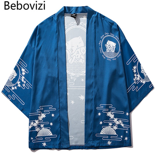 Bebovizi Japan Stil Katze Gedruckt, Dünne Kimono Japanischen Streetwear
