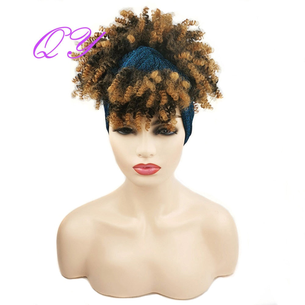 Hair Big Afro Kinky Curly Stirnband Perücken für Frauen Synthetisches Haar Perücken Turban Wrap Hair Style