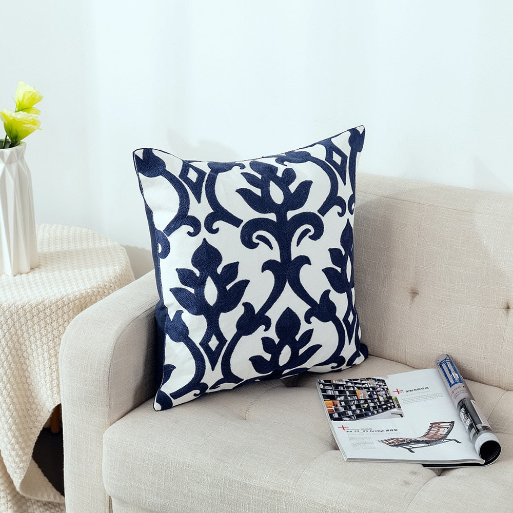 Kissenbezug mit niedlicher floraler geometrischer Stickerei, grün-gelber Kissenbezug für Sofa, Bett, schlichtes Zuhause, 45 x 45 cm