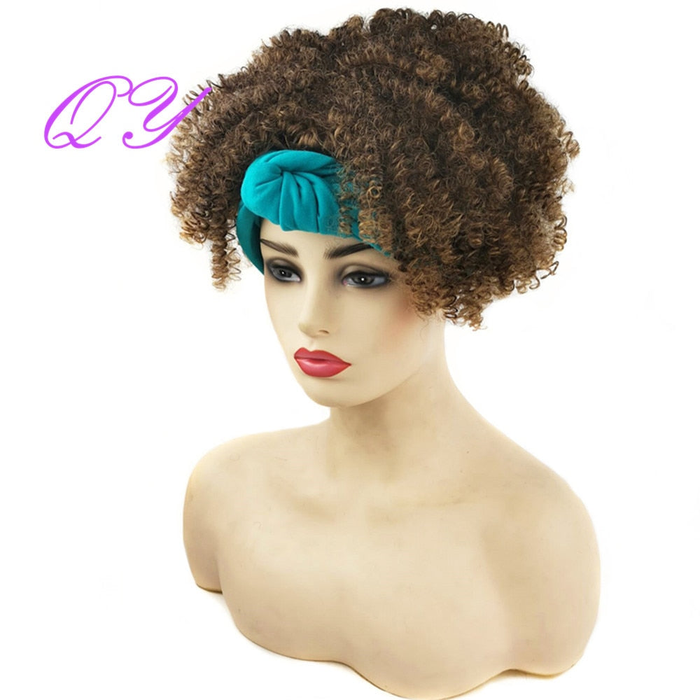Hair Big Afro Kinky Curly Stirnband Perücken für Frauen Synthetisches Haar Perücken Turban Wrap Hair Style