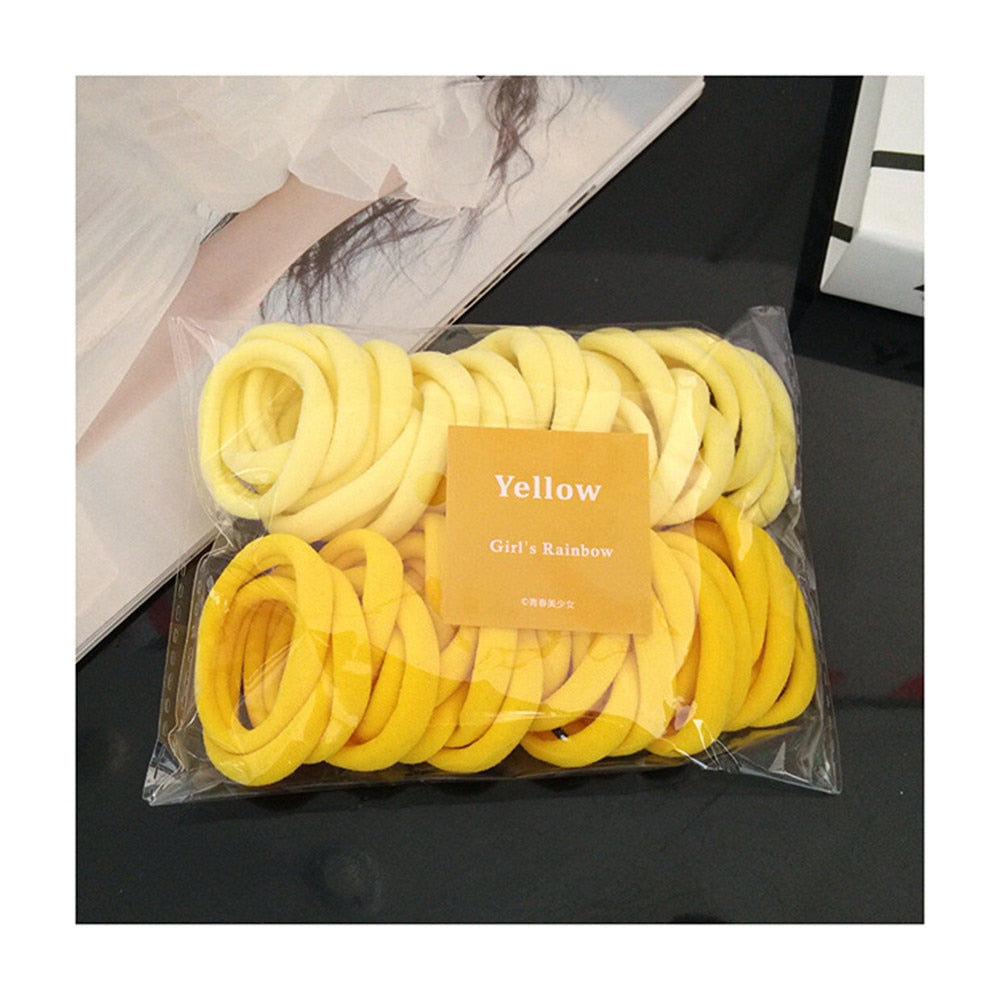50Pcs/Set Frauen Mädchen 4cm / 2cm Bunte Nylon Elastische Haarbänder, Pferdeschwanz Halter, Gummibänder