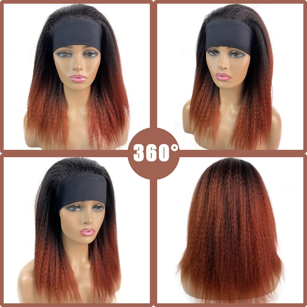 African Straight Headband Wigs Natural Black Medium Length Hairstyle Women's Wig Afro Kinky Free Part Daily Wear Ladies Hair
