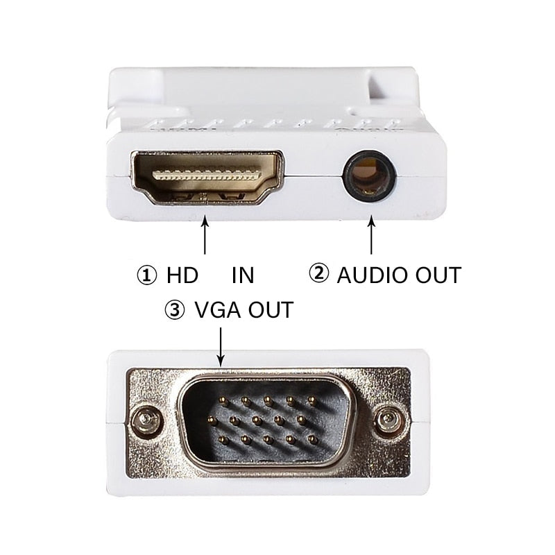 HDMI-kompatible Buchse zu VGA-Stecker Konverter 3.5mm Audio Kabel Adapter 1080P FHD Video Ausgang für PC Laptop TV Monitor Projektor