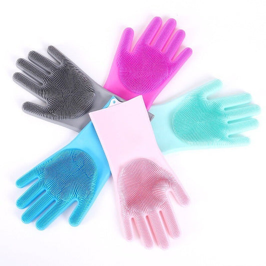 1 Paar Geschirrspülhandschuhe Magic Silicone, Reinigungshandschuhe mit Reinigungsbürste