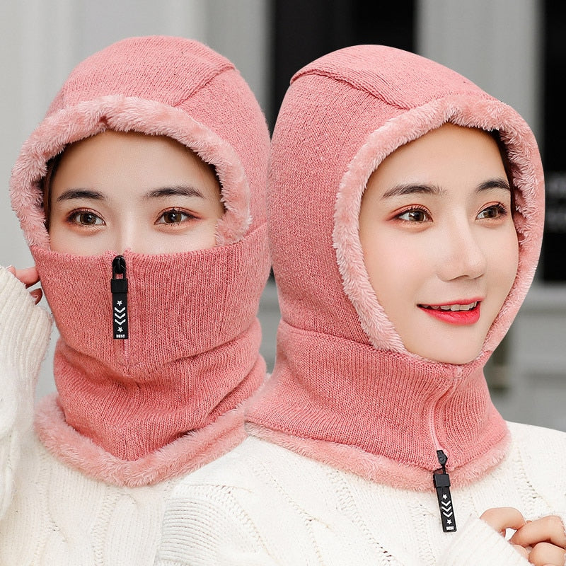 1pcs Frauen-Winter-Strickmütze, Pelz gefüttert warme Wintermützen für Frauen mit Reißverschluss
