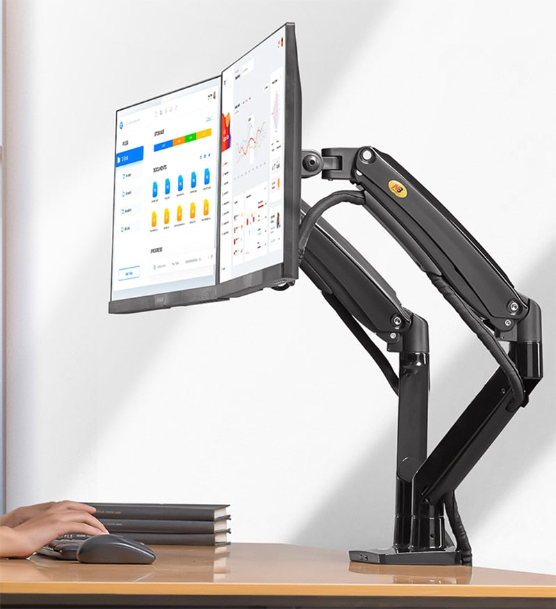 New NB F195A Aluminium 22-32 Zoll Dual-LCD-LED-Monitorhalterung, Gasfederarm Full-Motion-Monitorhalter Stützlast jeweils 3-12 kg