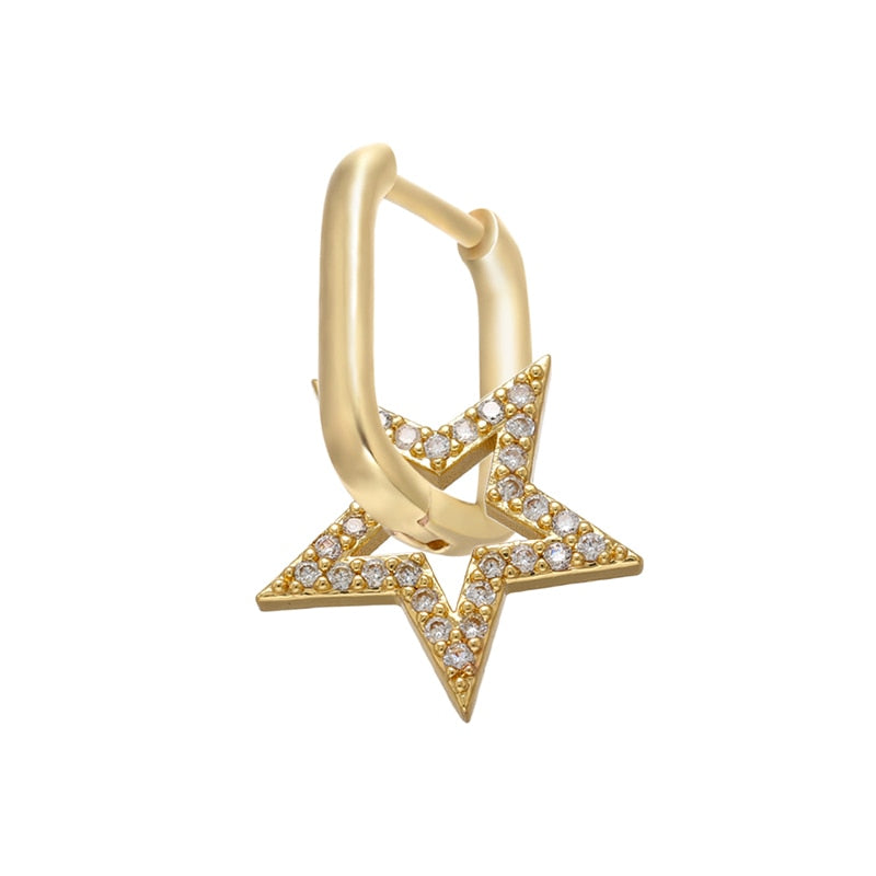 1 stück CZ kristall kleine creolen Exquisite Gold Farbe Stern-Herz, nette Damen Ohrringe für Geschenke
