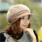 New Fashion Winter Damen Kaninchenfell-Baskenmütze, solide flache Kappe, warme Ohrenschützer, gestrickte Wollmütze