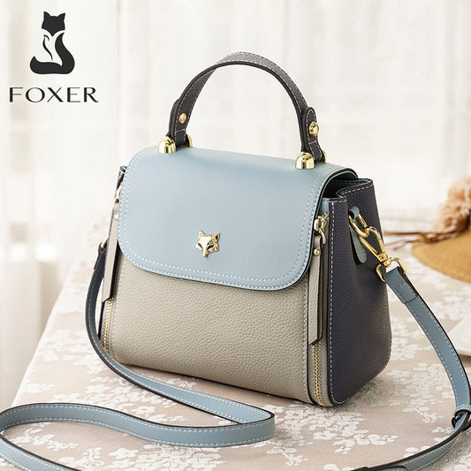 Foxer Lederhandtaschen für Frauen, Echtes Leder Damen Top-Griff Taschen mit Verstellbarem Schultergurt