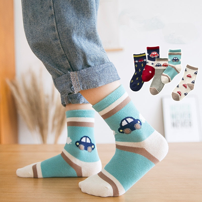 5 Paare/Los 1 bis 10 Jahre Frühling Herbst niedliche Kaninchensocken auf Mädchen, Mode Auto Muster Socken für Jungen weiche Kindersocke