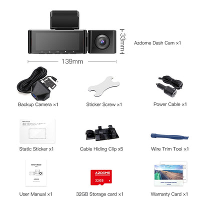 AZDOME M550 Nachtsicht Kamera  3 Kanal Dash Cam, Front Innen Hinten Drei Weg Auto Dash Kamera, 4K+1080P Dual Kanal mit GPS WiFi IR Auto