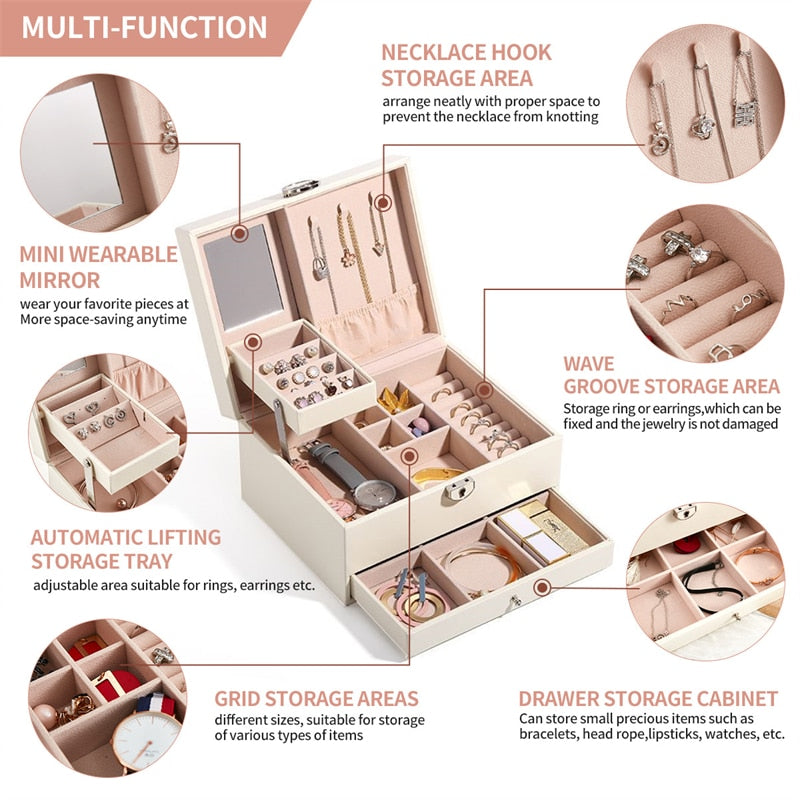 Casegrace Multi-Layer Jewelry Box Organizer, Samt-Aufbewahrungsbox für Uhren, Ohrringe & Halsketten