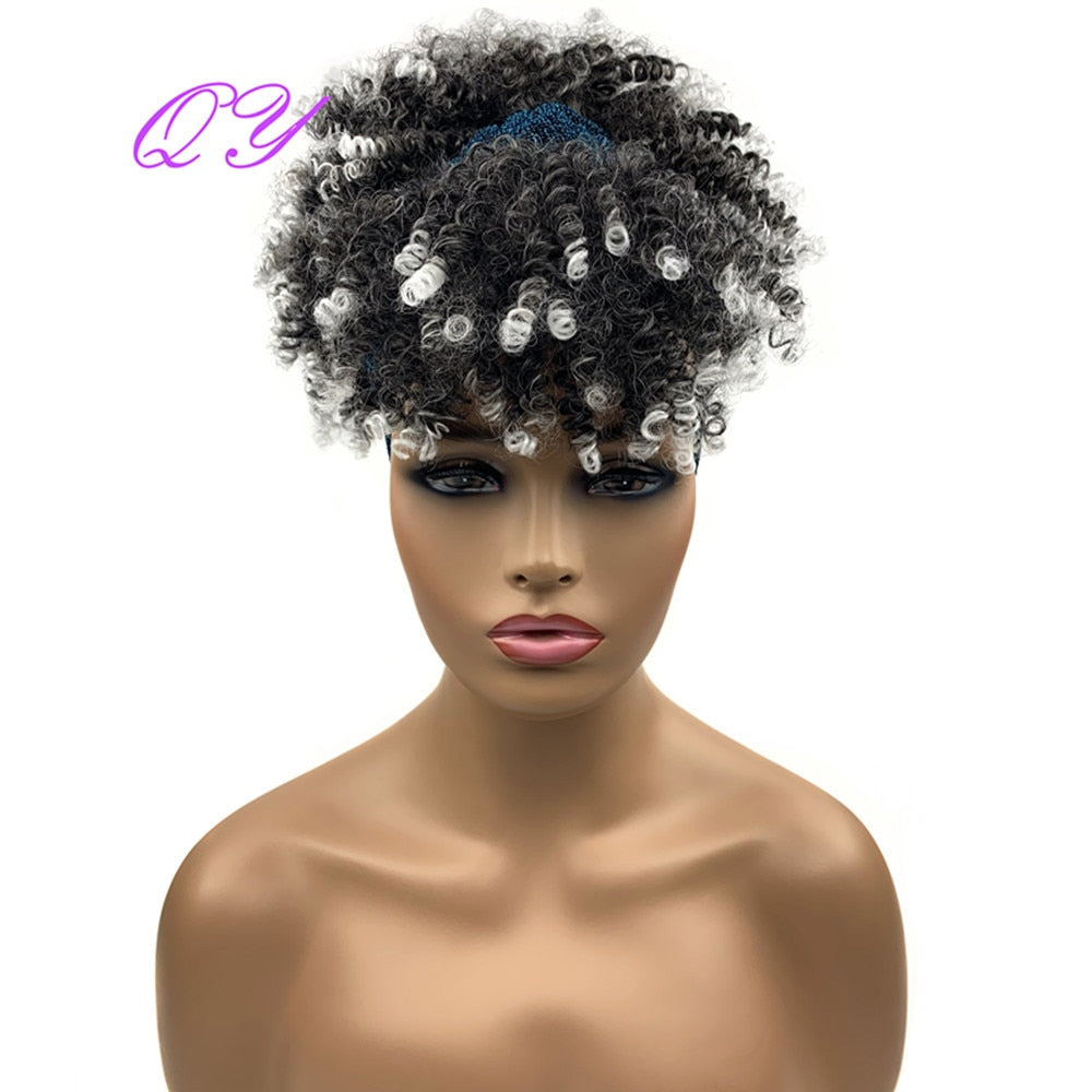 Hair Big Afro Kinky Curly Stirnband Perücken für Frauen Synthetisches Haar Perücken Turban Wrap Hair Style