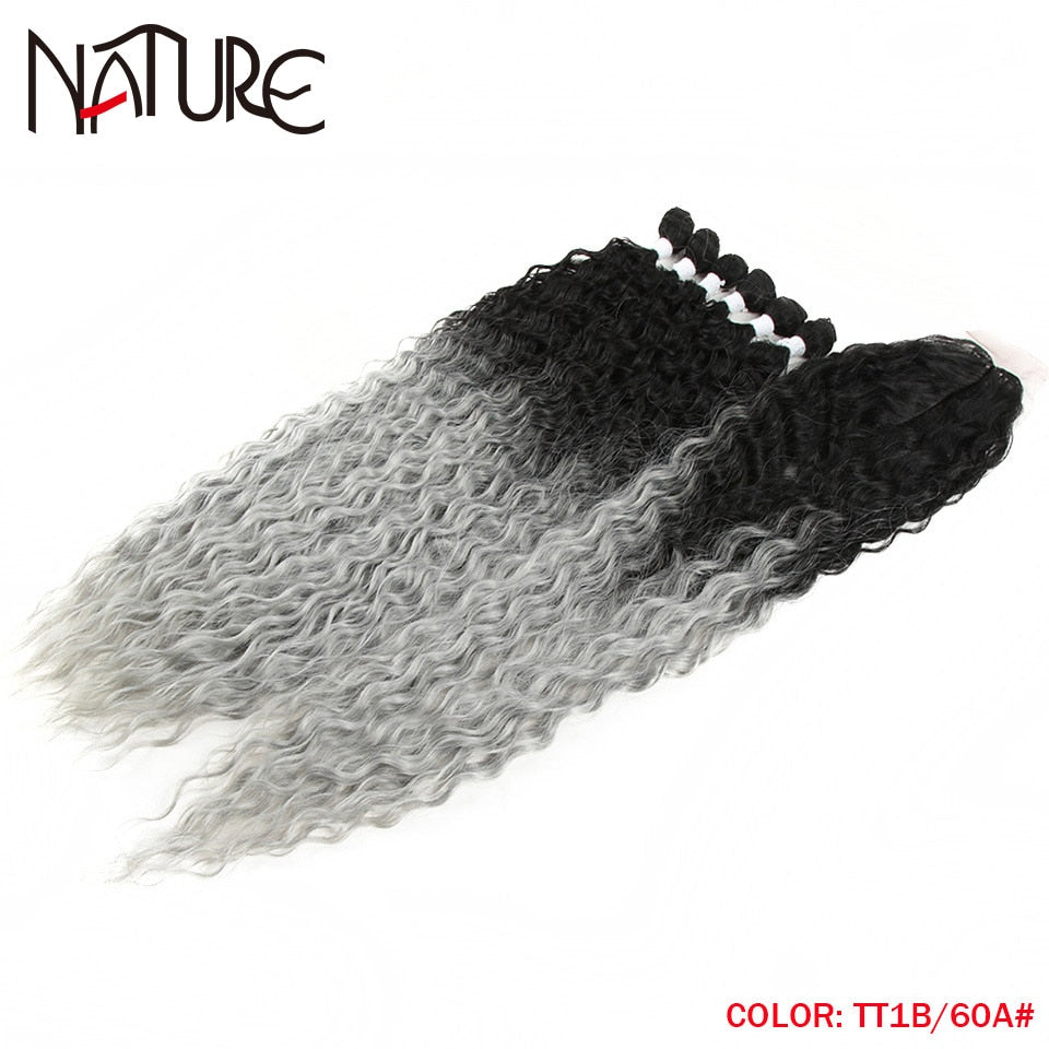 7 Stück / Lot Curly Hair Bundles mit Verschluss, Synthetische Hair-extensions