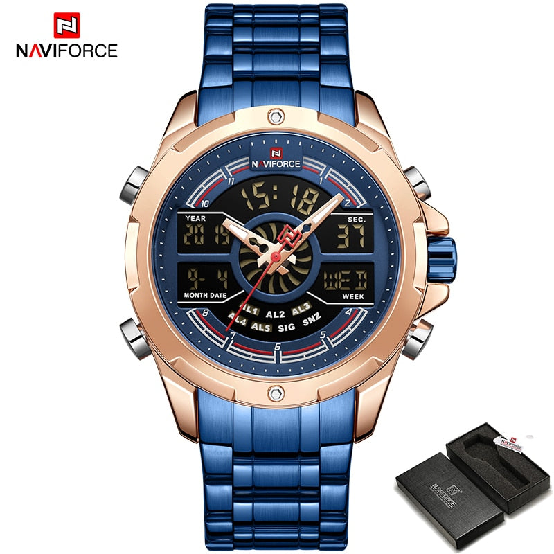 Quarz Militär Digitaluhruhr für Herren, LED Top Golduhr, Voll Stahl Armbanduhr