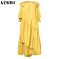 Holiday Langarm Sommerkleid  mit unregelmäßigem Saum Bohemian Robe