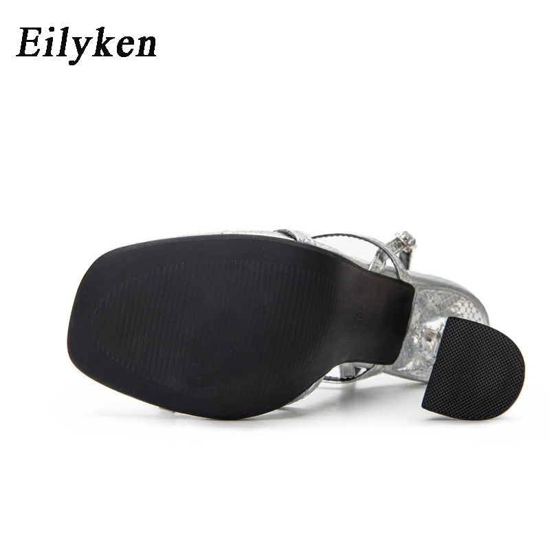 Eilyken Neue Silber Rückenband Sandalen, Transparent Plexiglas Absatz