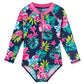 Navy Floral Mädchen Bademode für Kinder, Langarm Einteiler Strand Badeanzug