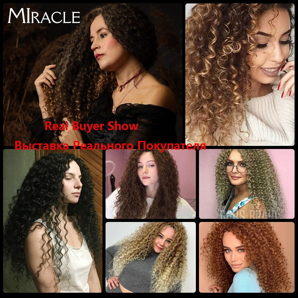 Afro Kinky Curly Hair Wave Synthetisches Haar Hitzebeständig Deep Wave Hair Bundles Extensions Braun 2Pcs / Lot 26Inch