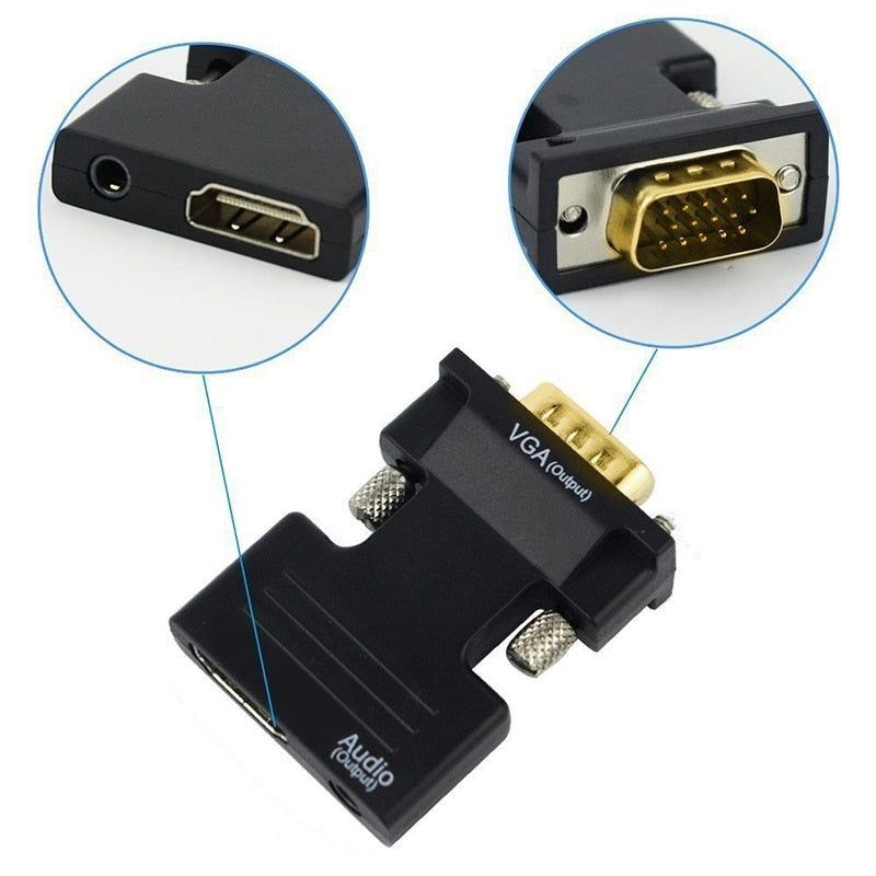 HDMI-kompatible Buchse zu VGA-Stecker Konverter 3.5mm Audio Kabel Adapter 1080P FHD Video Ausgang für PC Laptop TV Monitor Projektor