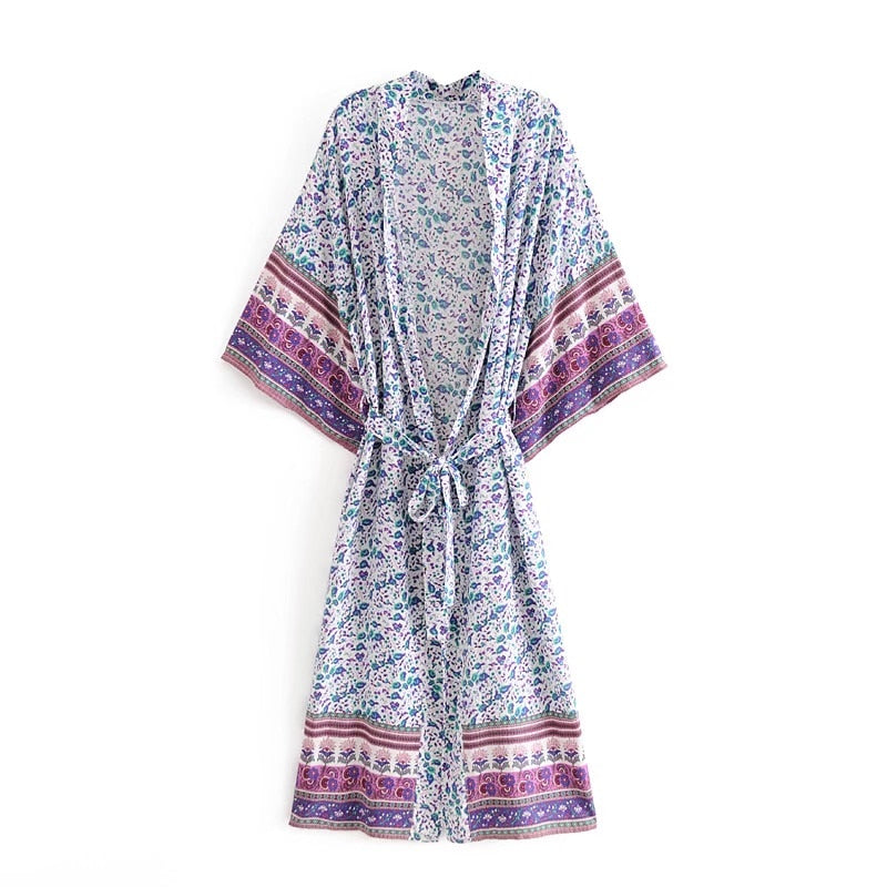 Langes Kimono Hemd mit Blumendruck