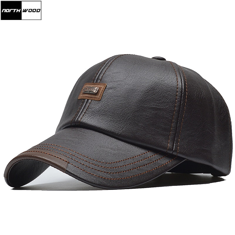 [NORTHWOOD] Marke Herbst Winter Leder Baseball Cap für Männer und Frauen