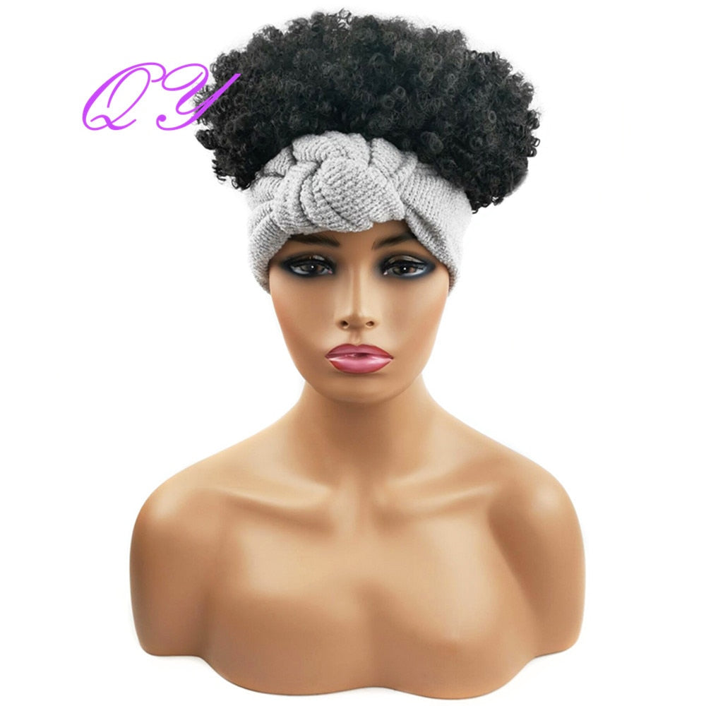 Hair Big Afro Kinky Curly Stirnband Perücken für Frauen Synthetisches Haar Perücken Turban Wrap Hair Style