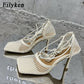 Eilyken 2023 Neue Sexy Mesh Pumps Sandalen, Weibliche Quadratische Zehe mit hohem Absatz