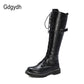 Herbst British Style Kniehohe Stiefel Für Frauen, Weibliche Stiefel Runde Zehe, Niedrige Absätze