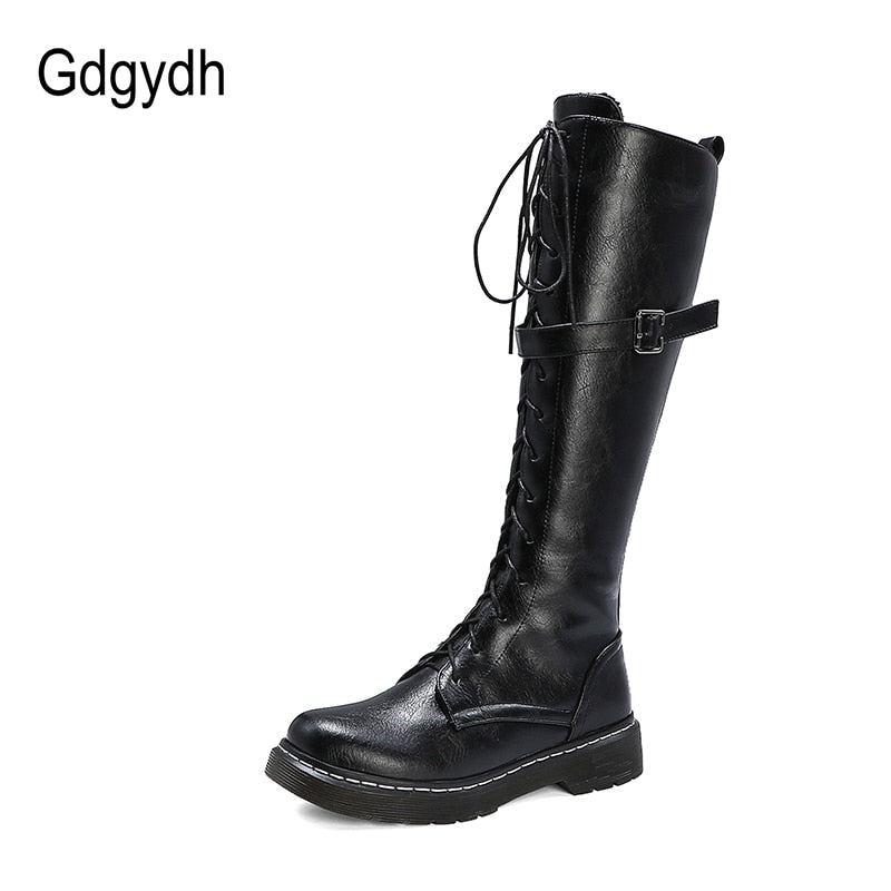 Herbst British Style Kniehohe Stiefel Für Frauen, Weibliche Stiefel Runde Zehe, Niedrige Absätze