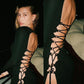 Herbst neue Damenmode Rundhals Langarm sexy hohles offenes Rücken-Split-Kleid