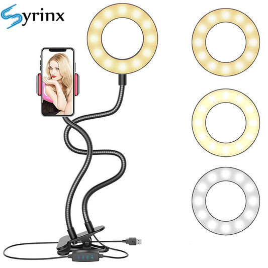Selfie Ring Licht mit Flexible Handy Halter, Faule Halterung Schreibtisch Lampe LED für Youtube, Live Stream, Büroarbeit