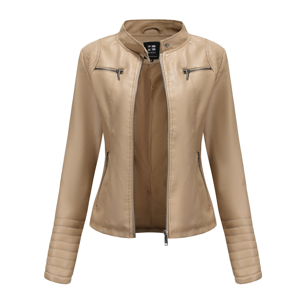 Damen langarm Lederjacke,  Motorrad-jacke