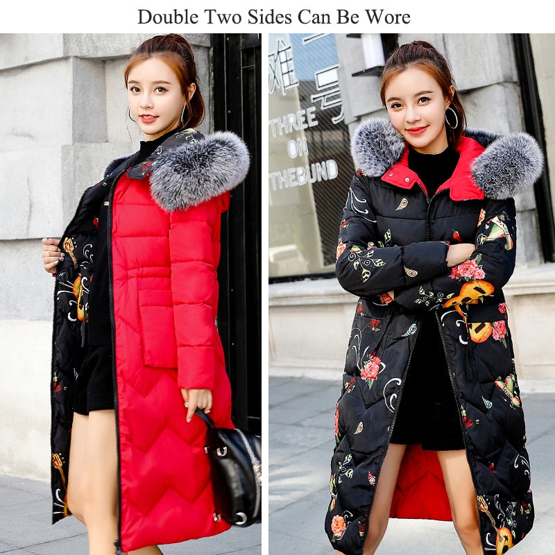 Damen Winterjacke Neuankömmling mit Fellkapuze, Langer Mantel Baumwolle Gefütterter Warmer Parka