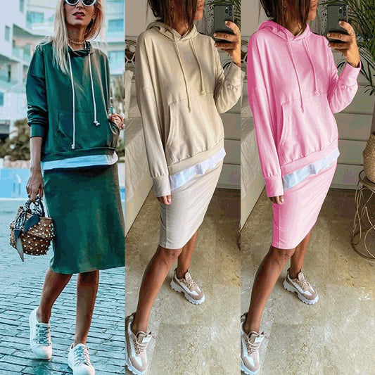 Damen Casual zweiteiler elegant Hoodie Sweatshirt und Harajuku, A-Linie Röcke mit fronttasche Anzug