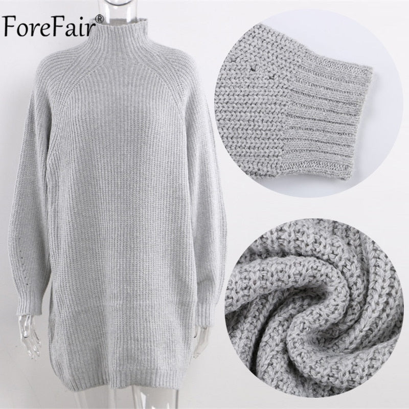 Damen Rollkragen Langarm-Pullover-Kleid für Herbst & Winter, Lose Tunika Gestrickte Lässige Kleidung