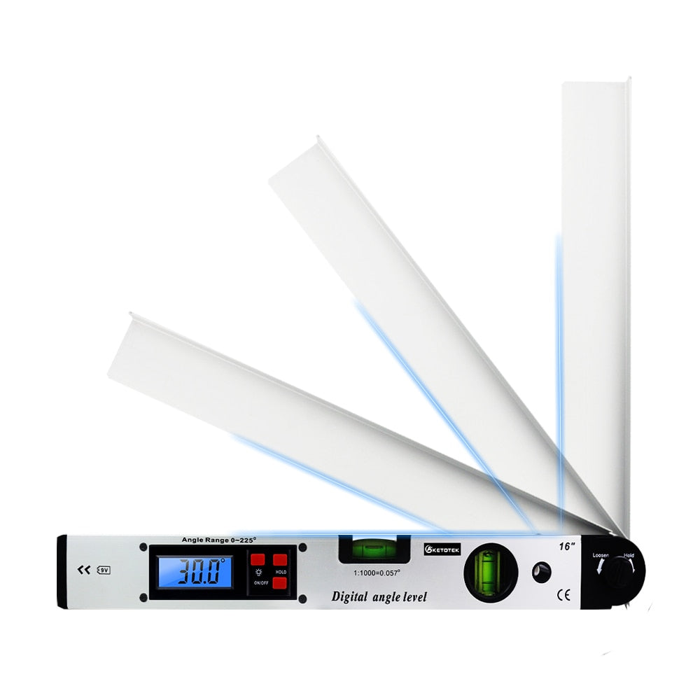 Digitaler Winkelmesser 400mm / 16 Zoll Digital，mit LCD-Wasserwaage Neigungsmesser Winkelmessgerät für vertikale horizontale Doppel-Wasserwaage