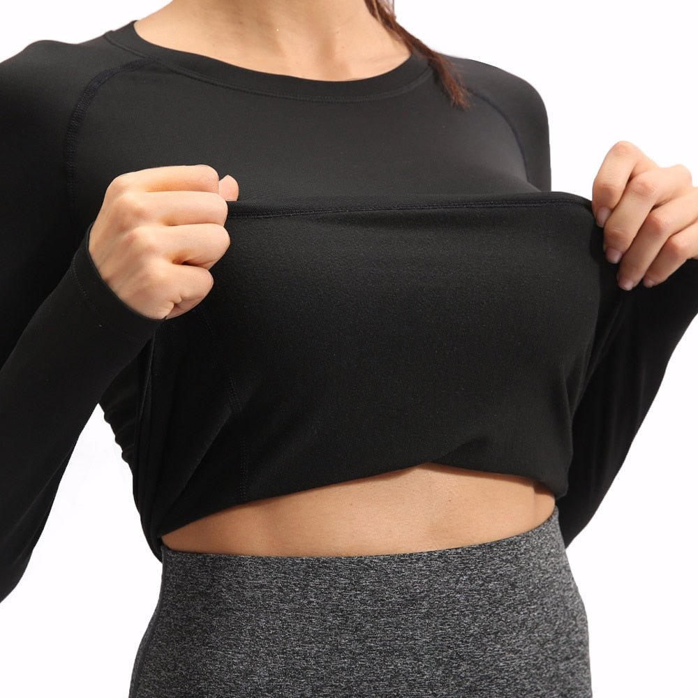 15% Elasthan Add Wool Damen-Fitness T-Shirt, Langarm  Workout Bluse
